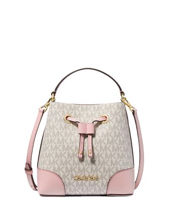 michael kors print small bucket frankie logo white strap braided|Michael Kors Braided Bag .